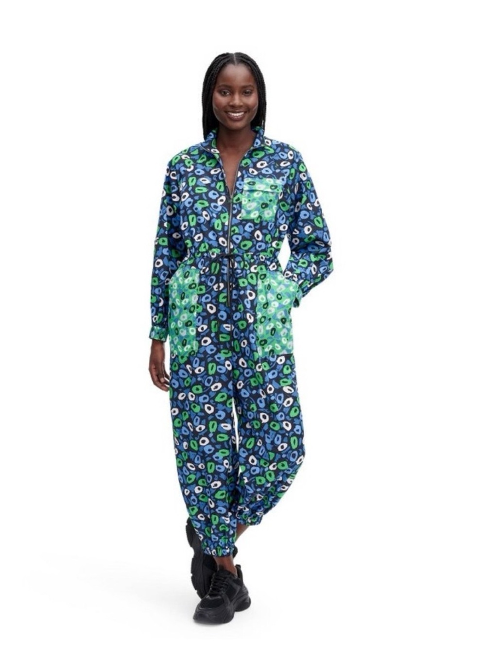 Diane Von Furstenberg Blue and Green Printed Track Jumpsuit